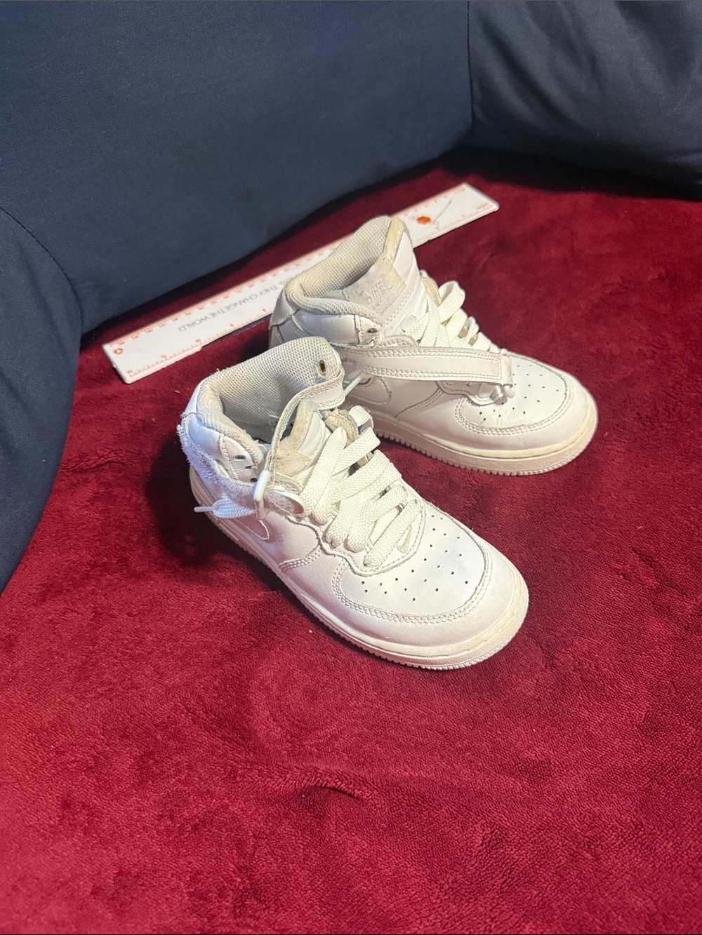 Nike White Kids High-Top Sneakers with Velcro Strap and Laces